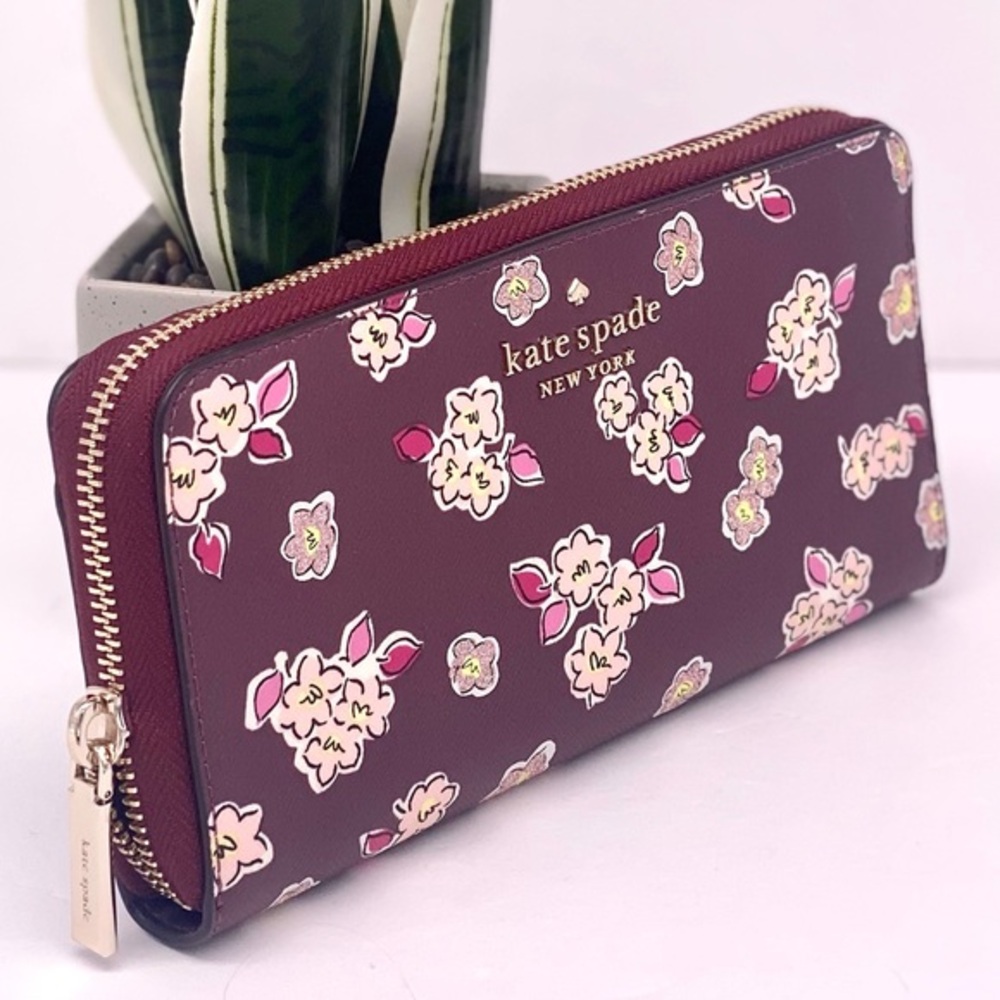 Kate Spade Tinsel Boxed Large Continental Wallet wish Glitter Flowers